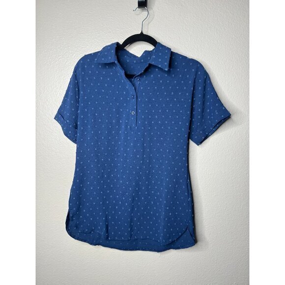 Bashafo‎ Women's Blue Polo size small short sleeve collared polyester button - Picture 2 of 8